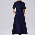 Lacivert Gömlek Yaka Kısa Kollu Uzun Elbise  Mısırlı 1951