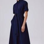 Lacivert Gömlek Yaka Kısa Kollu Uzun Elbise  Mısırlı 1951