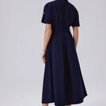 Lacivert Gömlek Yaka Kısa Kollu Uzun Elbise  Mısırlı 1951