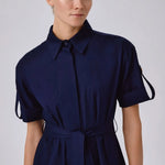 Lacivert Gömlek Yaka Kısa Kollu Uzun Elbise  Mısırlı 1951