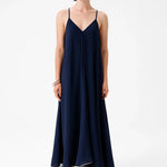 Lacivert İnce Askılı V Yaka Uzun Elbise  Mısırlı 1951