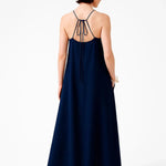 Lacivert İnce Askılı V Yaka Uzun Elbise  Mısırlı 1951