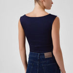 Lacivert Oval Yaka Kolsuz Bluz  Mısırlı 1951