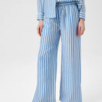 Mavi Beyaz Çizgili Paçası Yırtmaçlı Kadın Pantolon  Mısırlı 1951