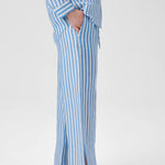 Mavi Beyaz Çizgili Paçası Yırtmaçlı Kadın Pantolon  Mısırlı 1951