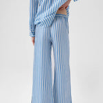 Mavi Beyaz Çizgili Paçası Yırtmaçlı Kadın Pantolon  Mısırlı 1951