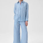 Mavi Beyaz Çizgili Uzun Kollu Kadın Gömlek  Mısırlı 1951