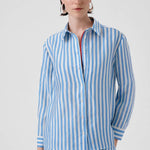 Mavi Beyaz Çizgili Uzun Kollu Kadın Gömlek  Mısırlı 1951