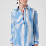 Mavi Beyaz Çizgili Uzun Kollu Kadın Gömlek  Mısırlı 1951