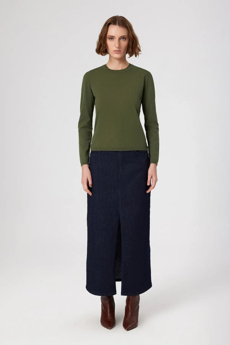 Mavi Önden Yırtmaçlı Uzun Denim Etek  Mısırlı 1951