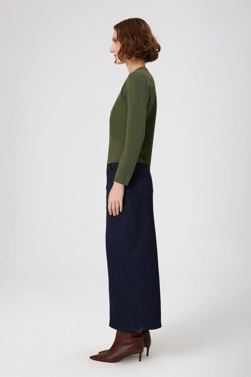 Mavi Önden Yırtmaçlı Uzun Denim Etek  Mısırlı 1951