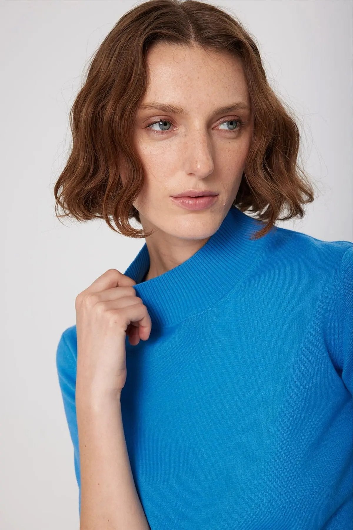 Mavi Yarım Balıkçı Yaka Kadın Kazak  Mısırlı 1951