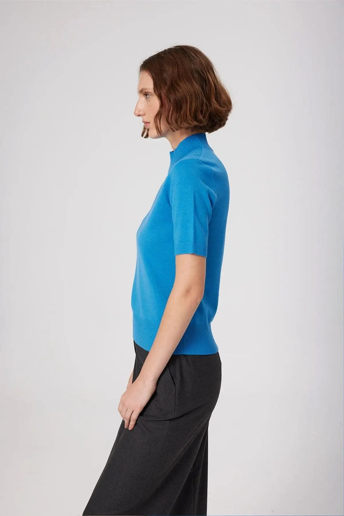 Mavi Yarım Balıkçı Yaka Kadın Kazak  Mısırlı 1951