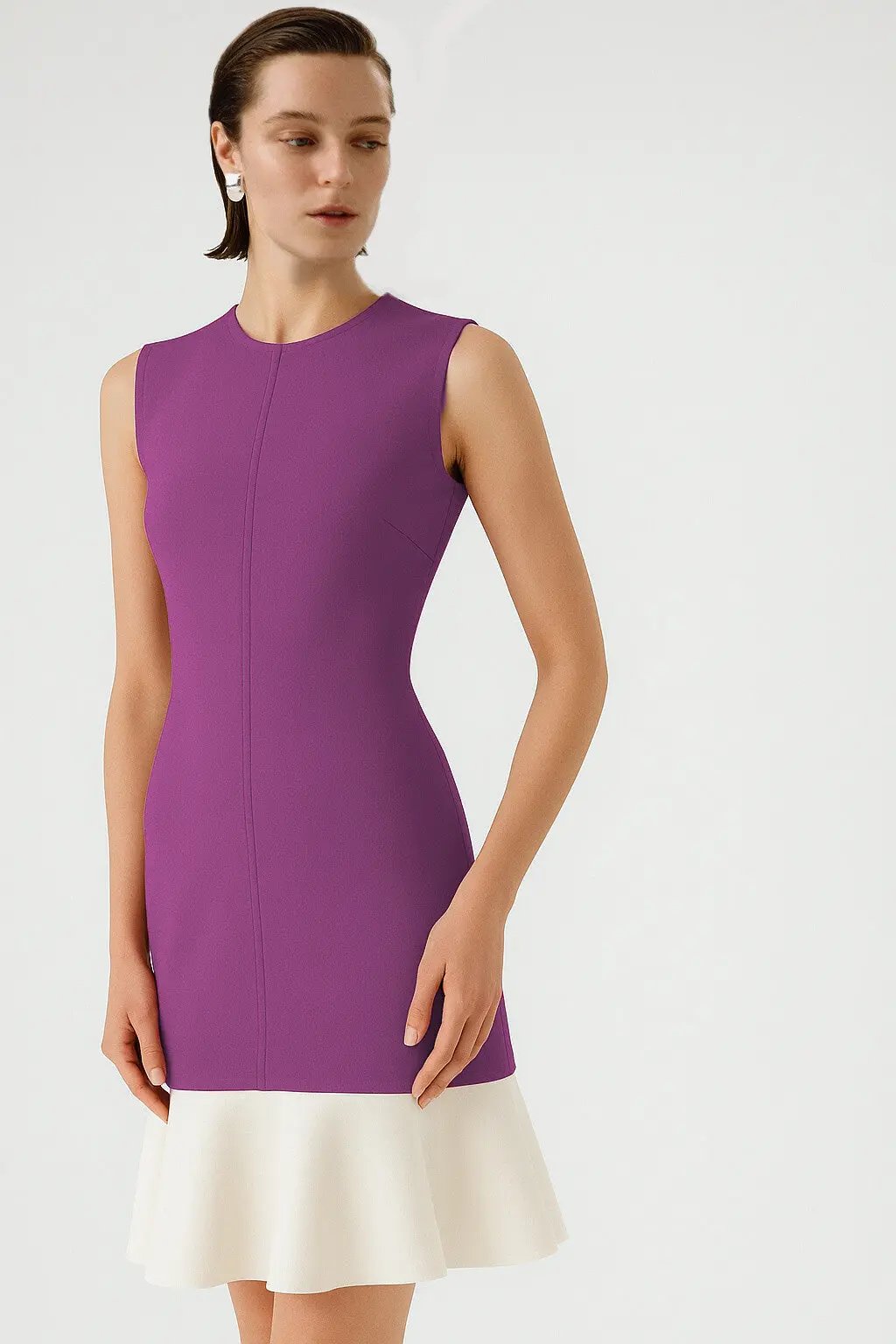 Mor Eteği Fırfırlı Kolsuz Mini Elbise  Mısırlı 1951