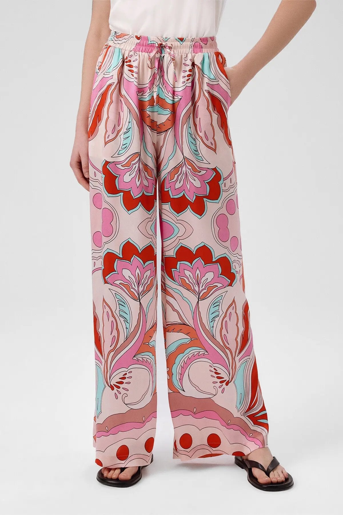 Multicolor Desenli Bol Paça Kadın Pantolon  Mısırlı 1951