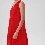 Nar Çiçeği Eteği Pileli Kolsuz Uzun Elbise  Mısırlı 1951