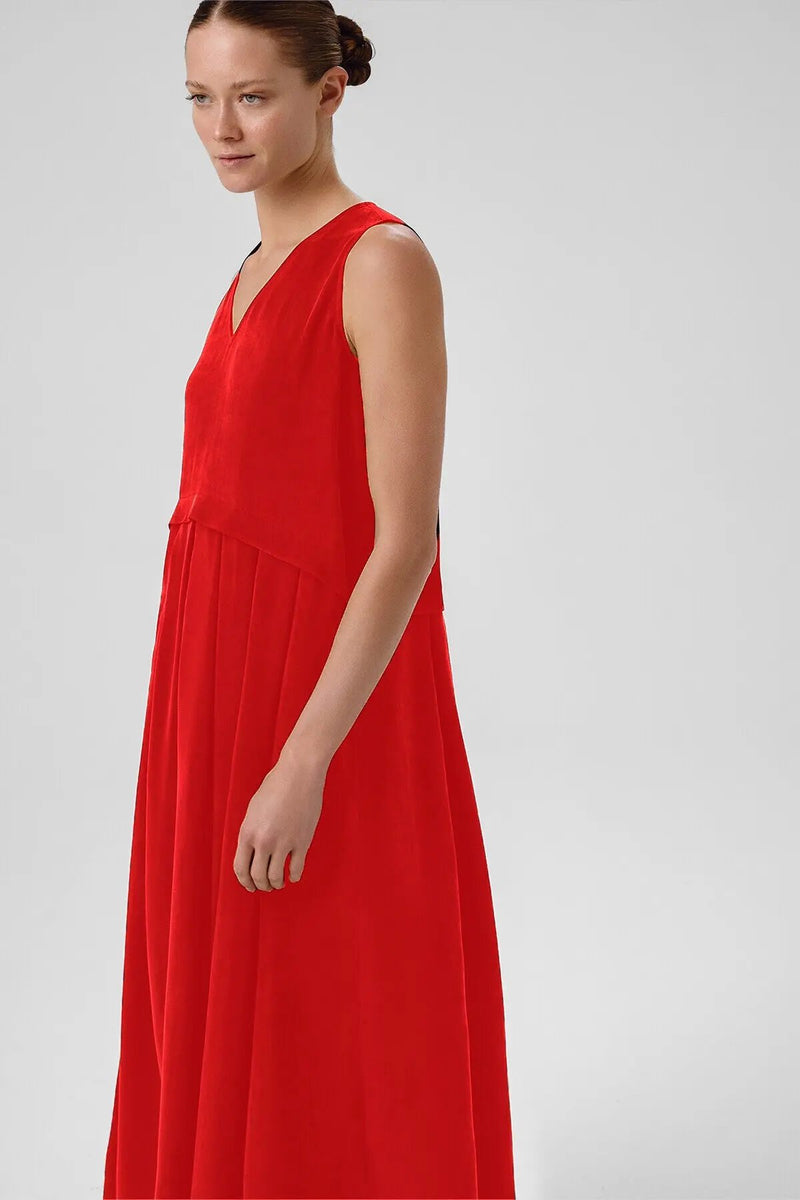 Nar Çiçeği Eteği Pileli Kolsuz Uzun Elbise  Mısırlı 1951