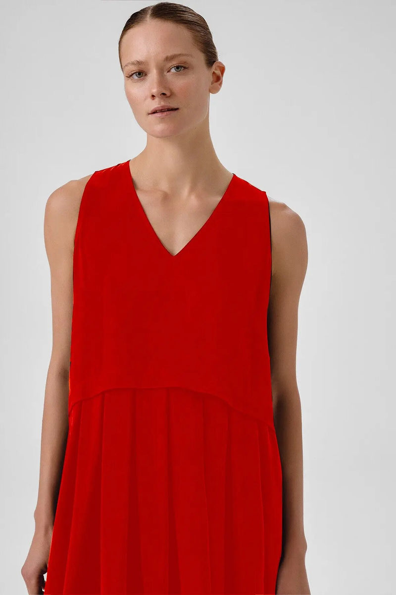 Nar Çiçeği Eteği Pileli Kolsuz Uzun Elbise  Mısırlı 1951