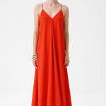 Nar Çiçeği İnce Askılı V Yaka Uzun Elbise  Mısırlı 1951