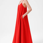 Nar Çiçeği İnce Askılı V Yaka Uzun Elbise  Mısırlı 1951