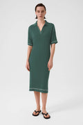 Nefti Yeşili Gömlek Yaka Nervürlü Elbise