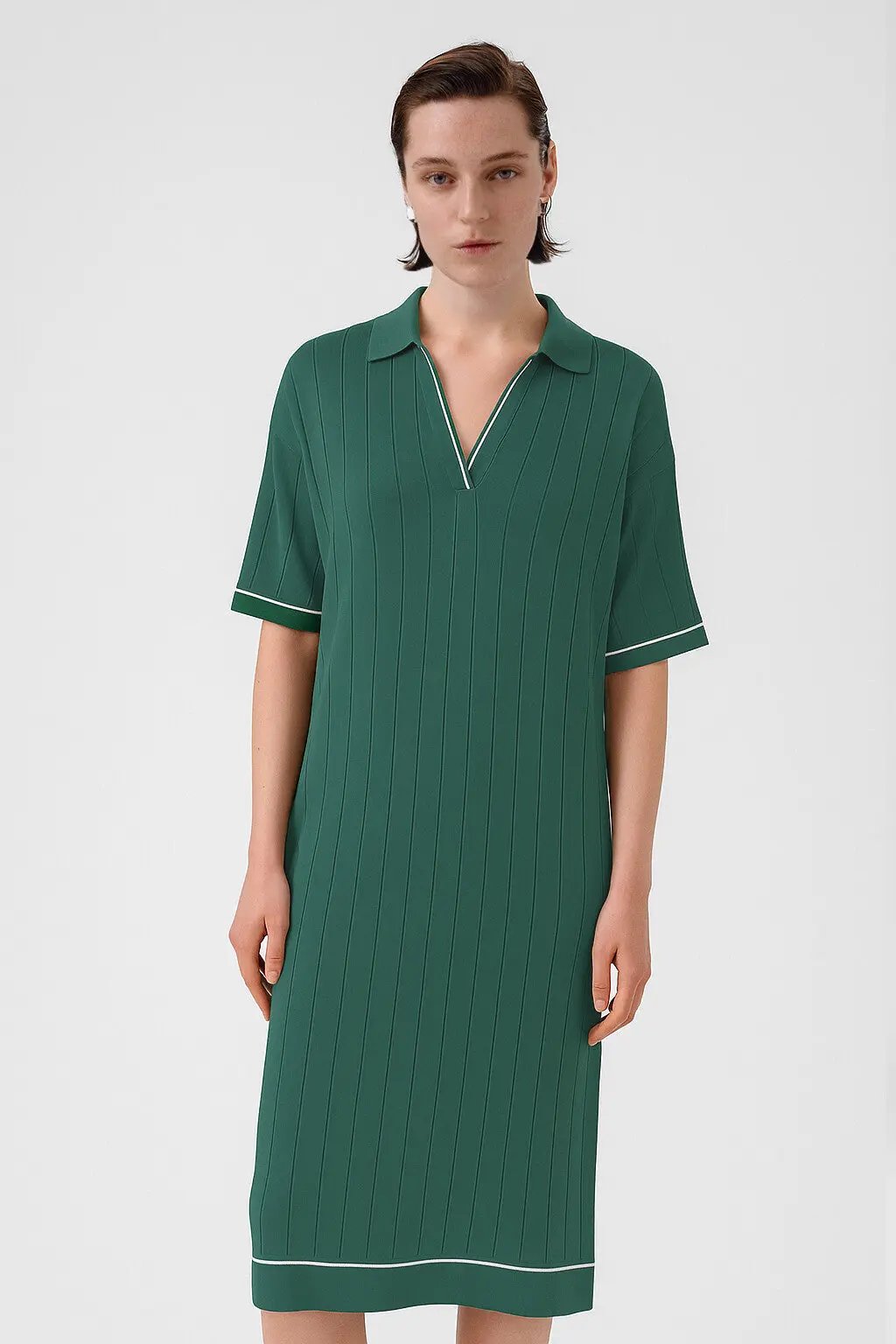 Nefti Yeşili Gömlek Yaka Nervürlü Elbise  Mısırlı 1951