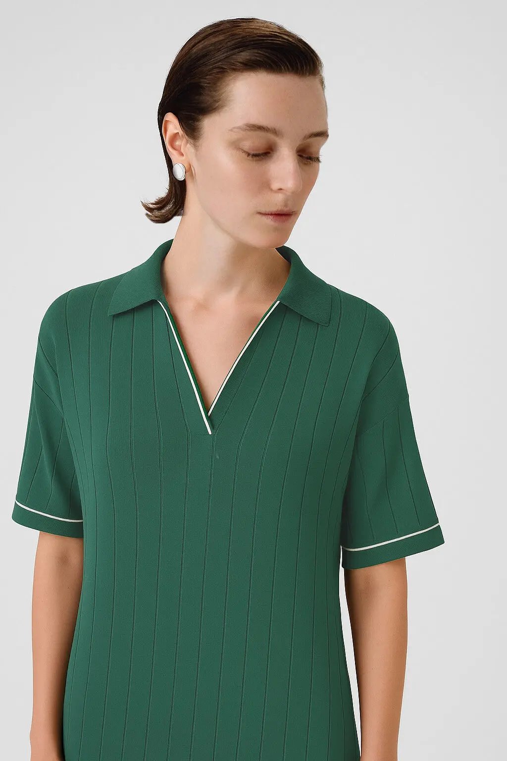 Nefti Yeşili Gömlek Yaka Nervürlü Elbise  Mısırlı 1951