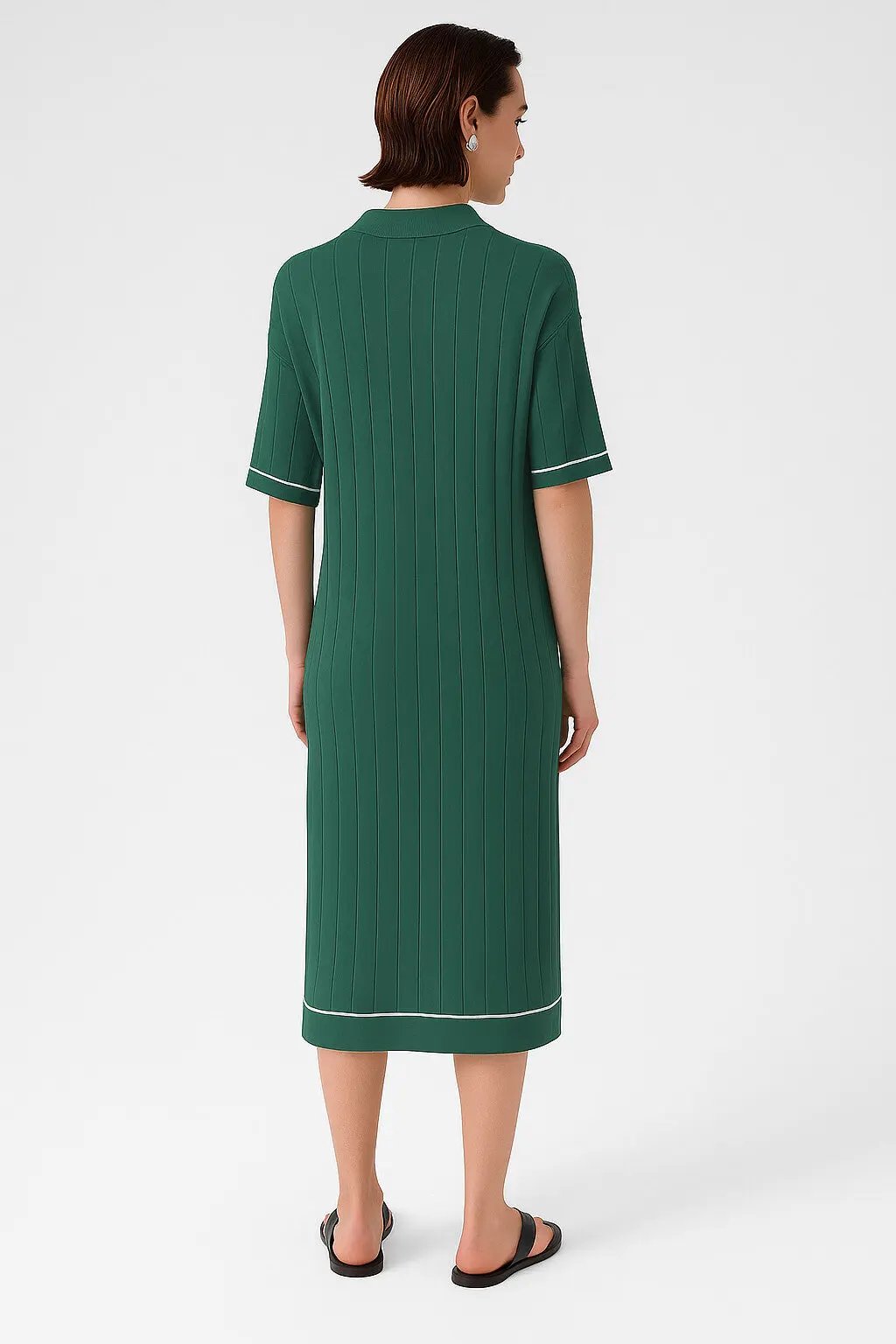 Nefti Yeşili Gömlek Yaka Nervürlü Elbise  Mısırlı 1951