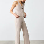 Nervürlü İspanyol Paça Beige Kadın Pantolon  Mısırlı 1951
