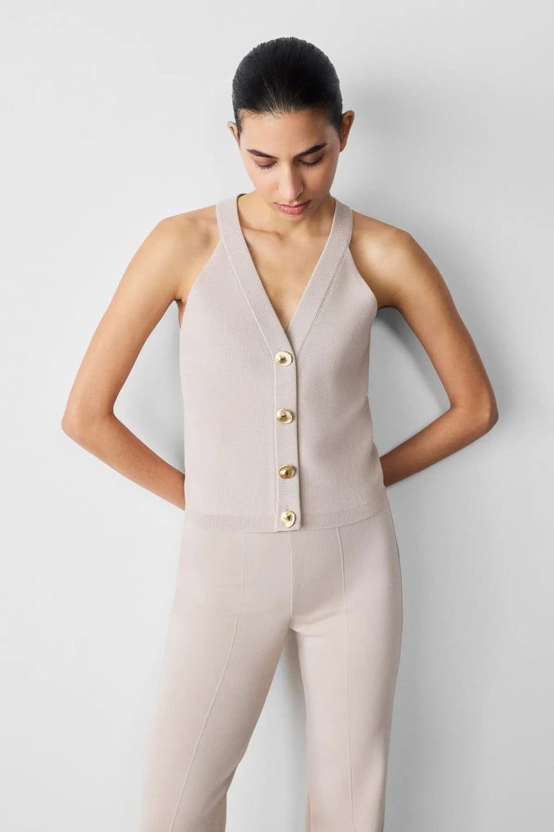 Nervürlü İspanyol Paça Beige Kadın Pantolon  Mısırlı 1951