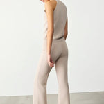 Nervürlü İspanyol Paça Beige Kadın Pantolon  Mısırlı 1951