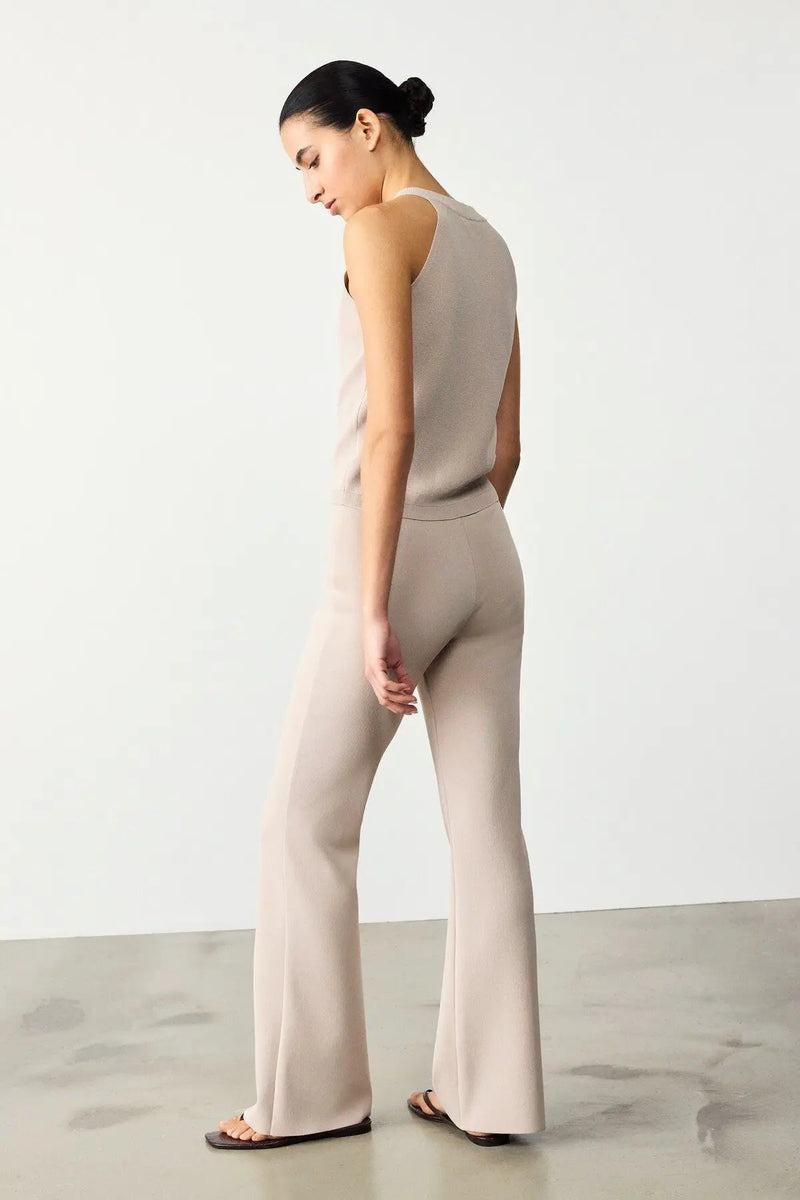 Nervürlü İspanyol Paça Beige Kadın Pantolon