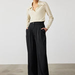 Siyah Pileli Palazzo Kadın Pantolon  Mısırlı 1951