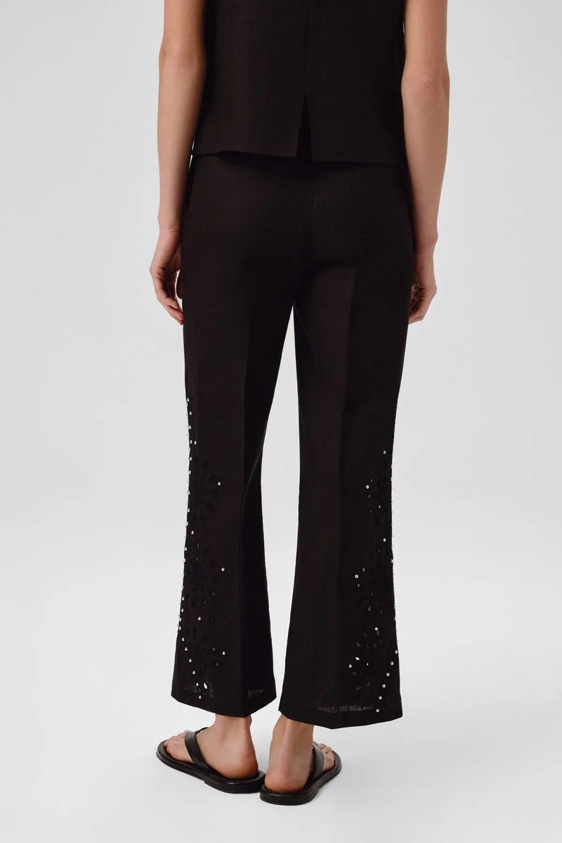 Siyah Taş İşlemeli Kadın Pantolon