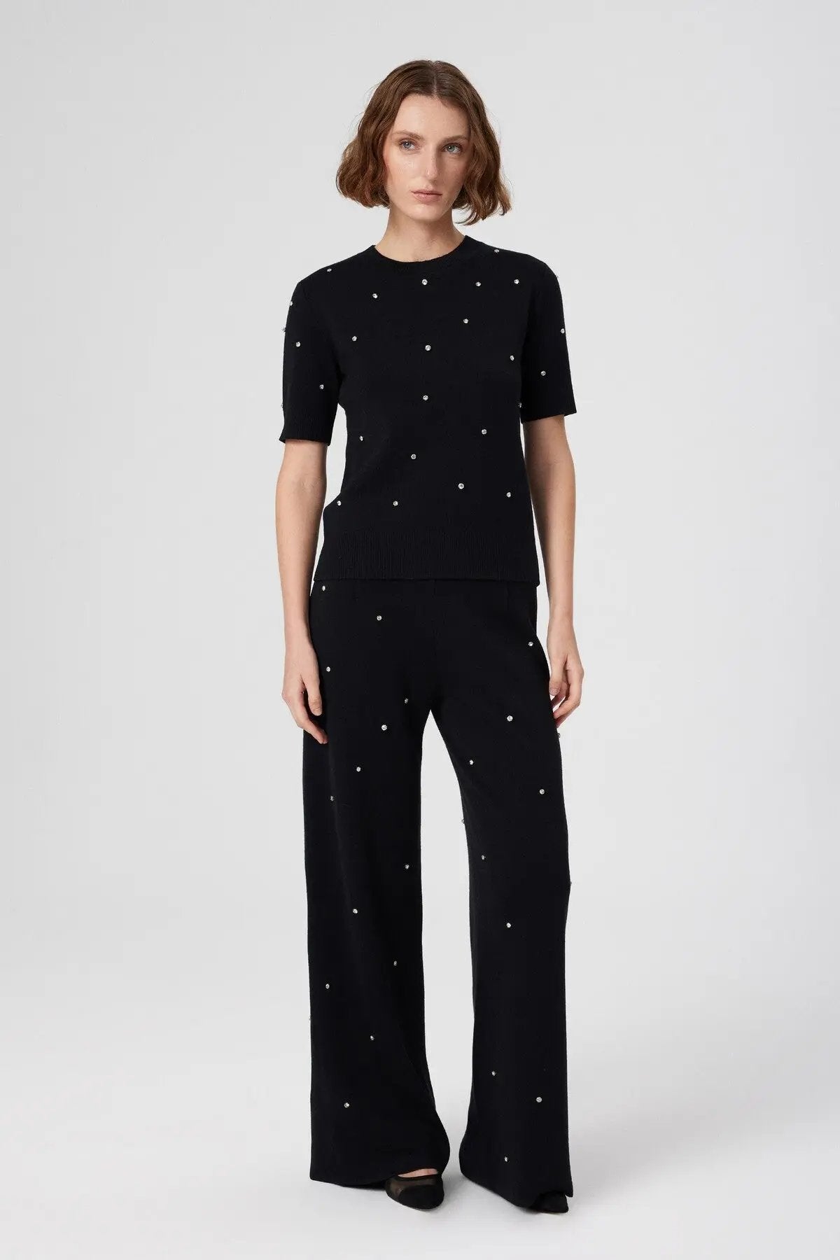 Siyah Taş İşlemeli Kısa Kollu Kadın Kazak  Mısırlı 1951