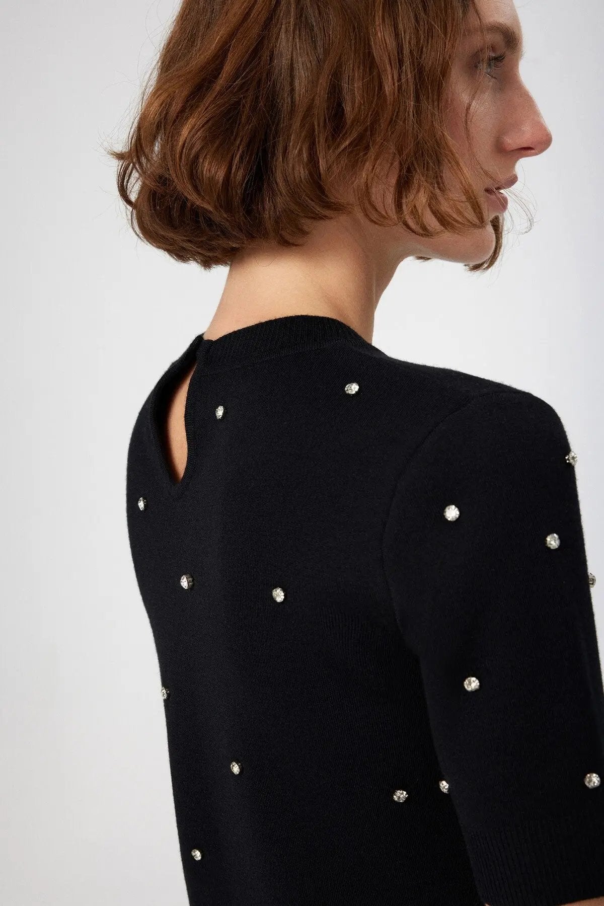 Siyah Taş İşlemeli Kısa Kollu Kadın Kazak  Mısırlı 1951