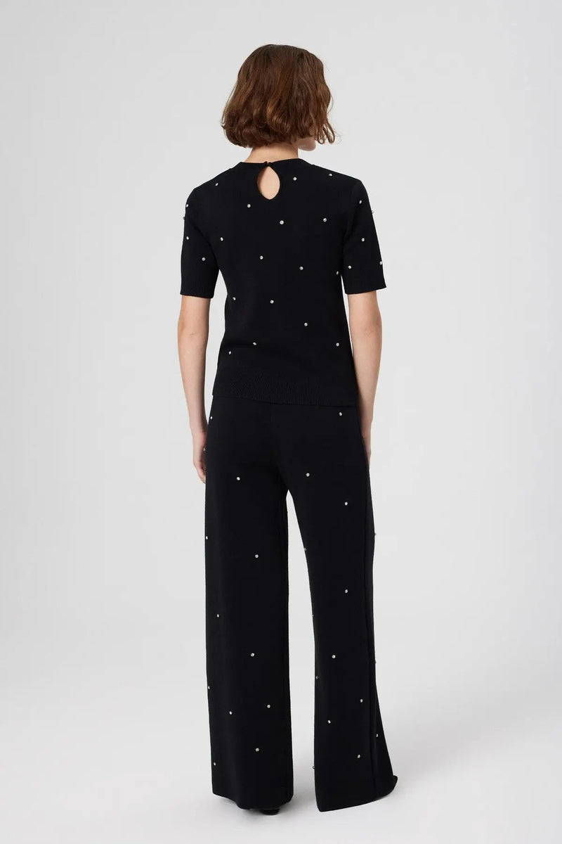 Siyah Taş İşlemeli Kısa Kollu Kadın Kazak