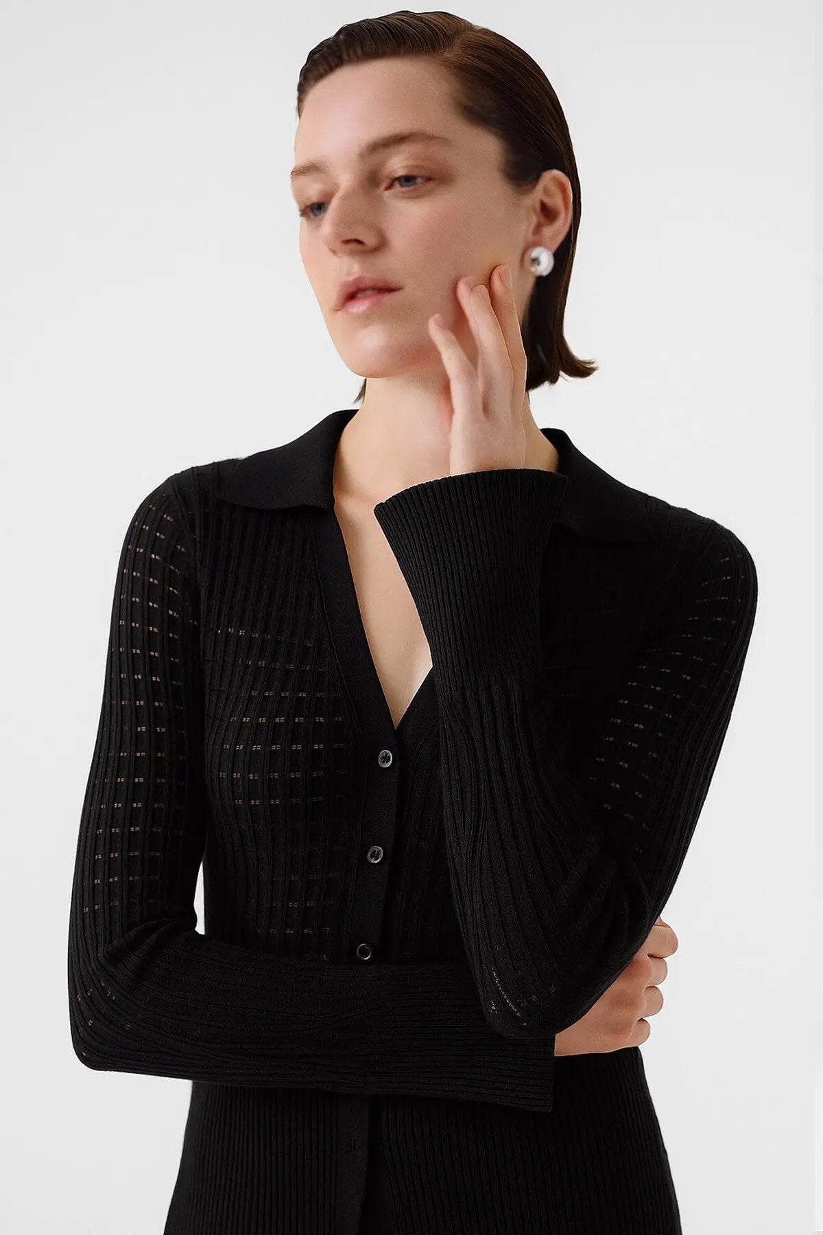 Siyah Transparan Detaylı Fitilli Kadın Hırka  Mısırlı 1951