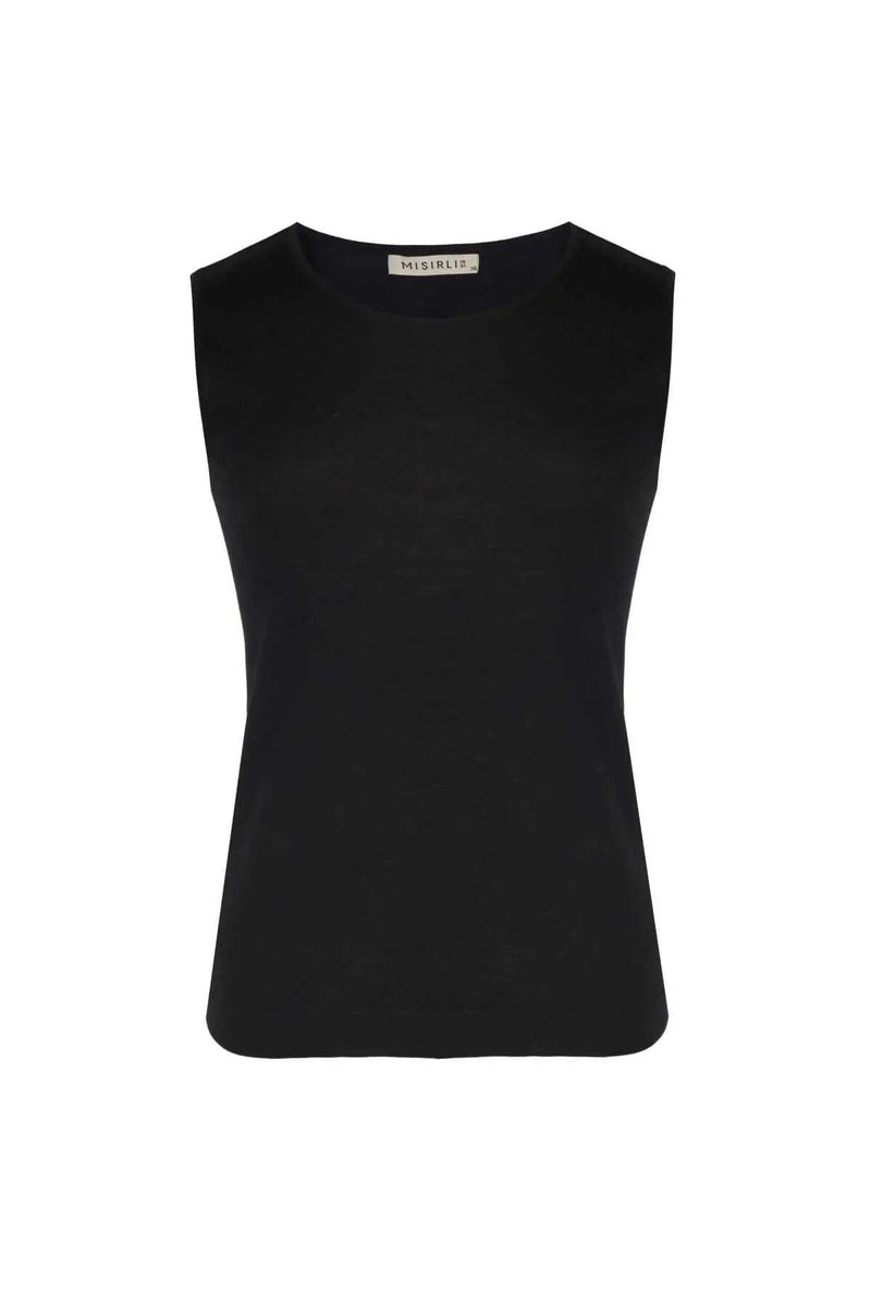 Siyah Kolsuz Triko Kadın Atlet