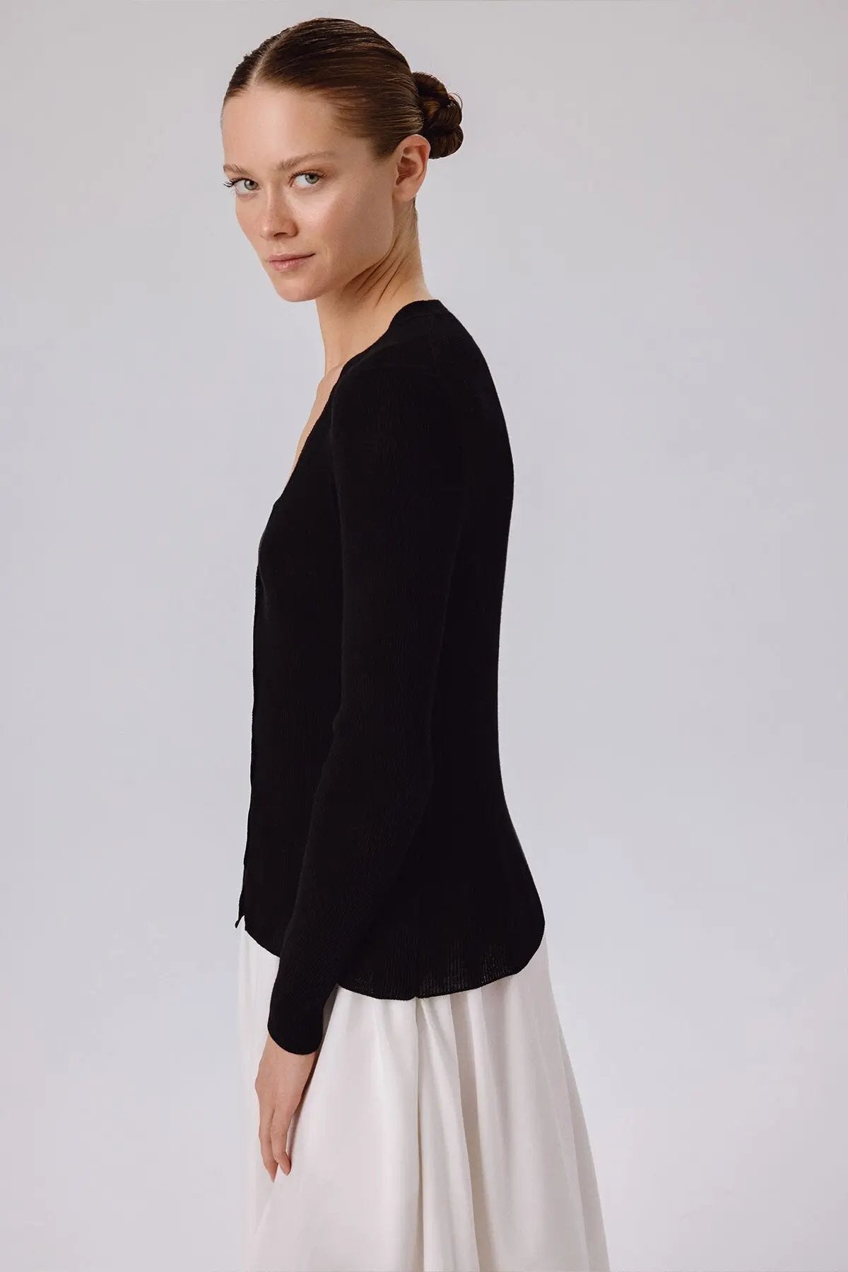 Siyah V Yaka Fitilli İnce Kadın Hırka  Mısırlı 1951