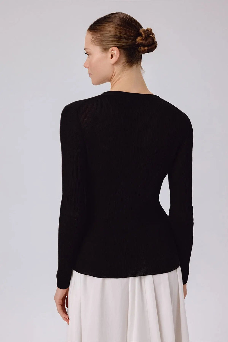 Siyah V Yaka Fitilli İnce Kadın Hırka