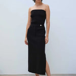 Siyah Yırtmaç Detaylı Uzun Triko Etek  Mısırlı 1951