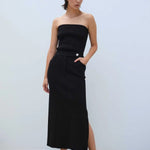 Siyah Yırtmaç Detaylı Uzun Triko Etek  Mısırlı 1951