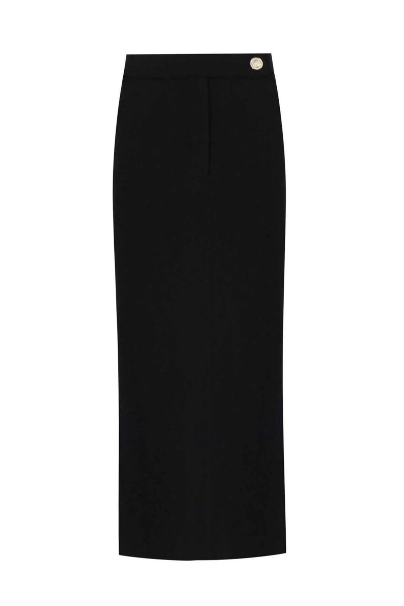 Siyah Yırtmaç Detaylı Uzun Triko Etek