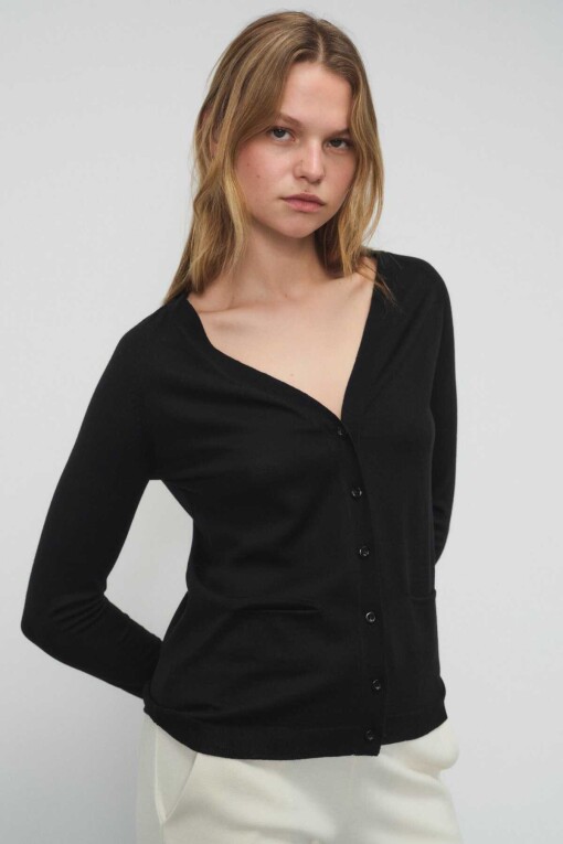 Black V Neck Women’s Cardigan - Triko Mısırlı