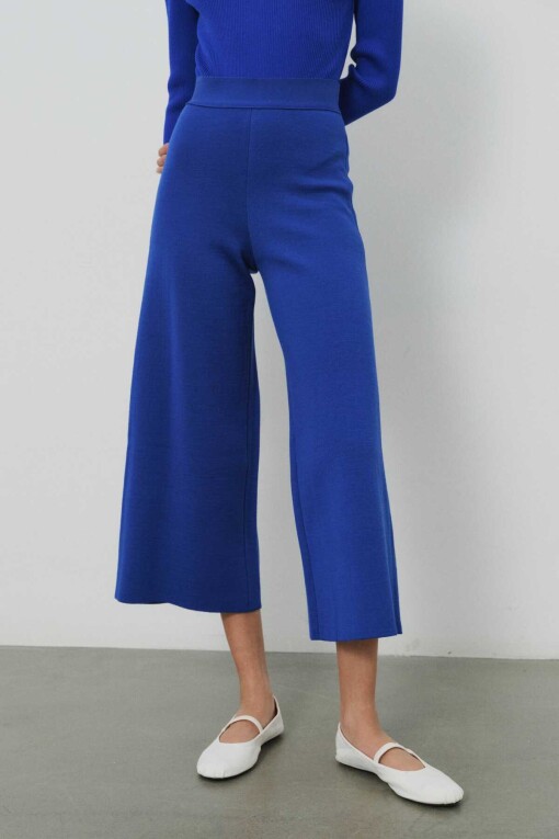 Blue Cropped Women's Pants - Triko Mısırlı