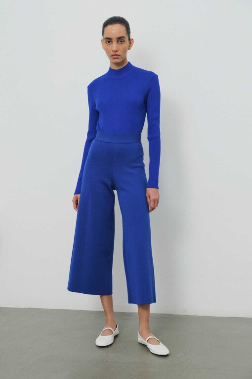 Blue Cropped Women's Pants - Triko Mısırlı