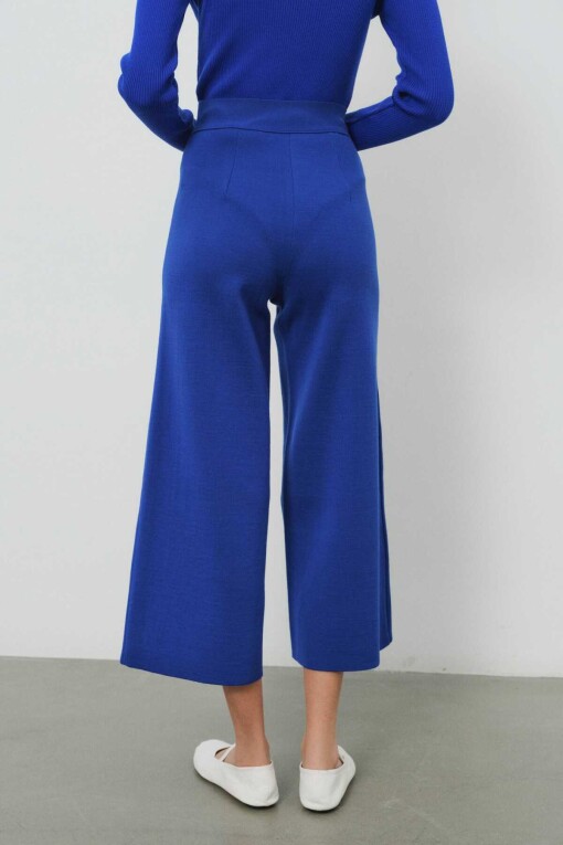 Blue Cropped Women's Pants - Triko Mısırlı