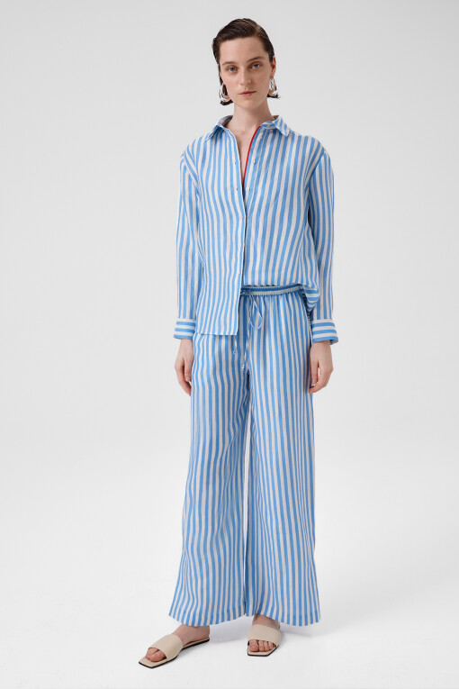 Blue White Striped Slit Hem Women's Pants 