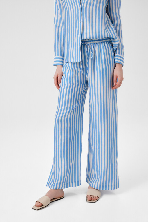 Blue White Striped Slit Hem Women's Pants - Triko Mısırlı